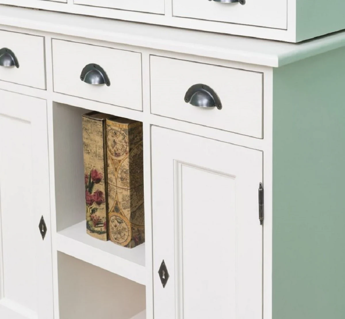 Country house style cabinet white 97 x 40 x H. 210 cm - solid wood shelf cabinet with 2 doors and 6 drawers - furniture in country house style