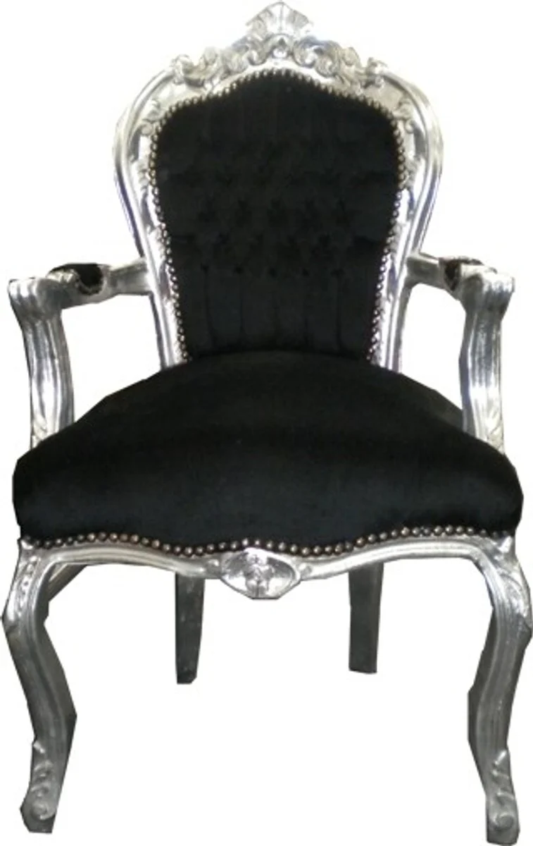 Baroque dining room chair black/silver with armrests - Furniture Baroque chair