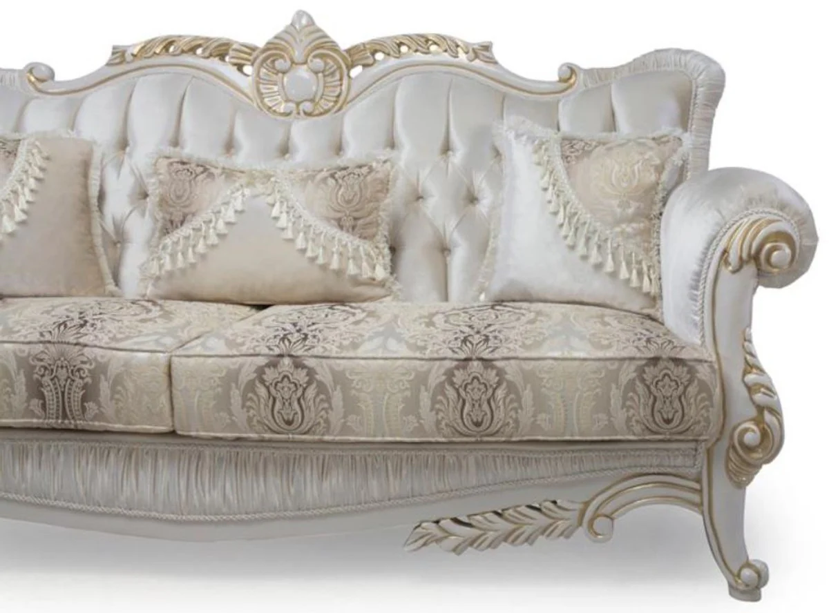 Luxury Baroque sofa with decorative pillows multicolored / white / gold 237 x 81 x H. 115 cm - Baroque living room furniture