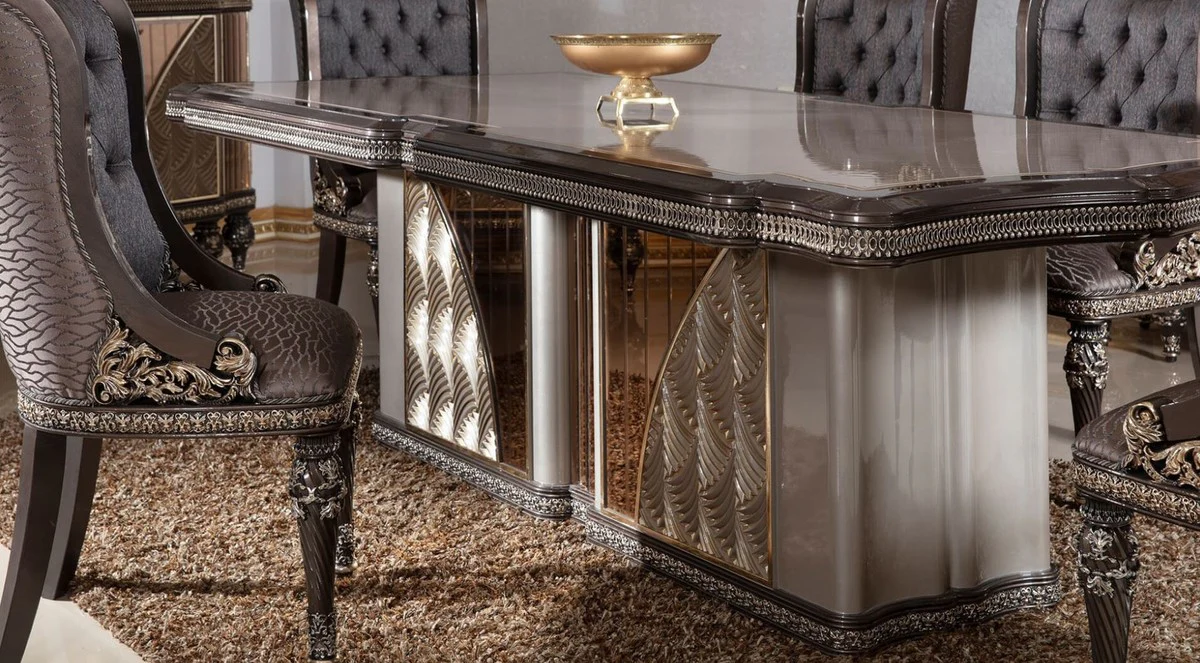 Luxury Baroque Dining Table Gray / Dark Brown / Gold - Rectangular Baroque Style Kitchen Table - Luxury Dining Room Furniture in Baroque Style - Baroque Dining Room Furniture - Baroque Furnishings
