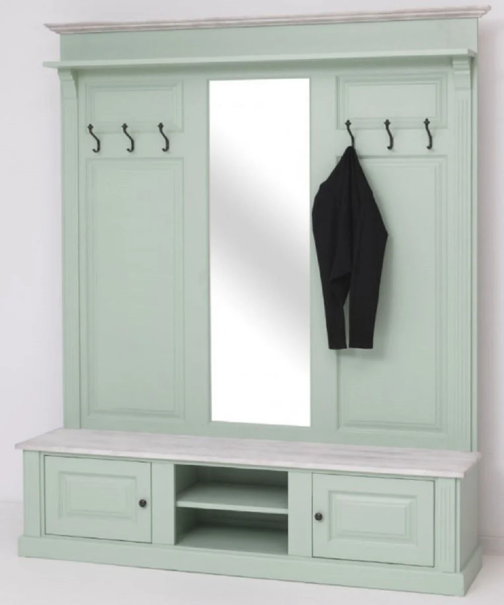 Country house style wardrobe mint green / gray 180 x 41 x H. 210 cm - solid wood wardrobe with mirror - solid wood wardrobe furniture - country house style wardrobe furniture