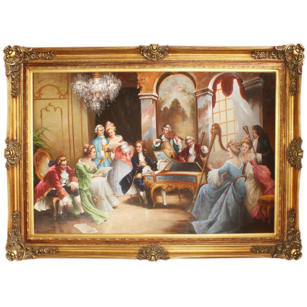 Huge hand-painted baroque oil painting Evening with Classical Music Mod.2 Gold splendor frame 225 x 165 x 10 cm - Solid material
