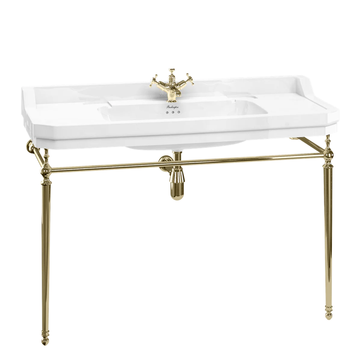 Luxury Art Nouveau washbasin white / gold 121 x 51 x H. 90 cm - Porcelain 1-hole standing washbasin with base frame - Bathroom furniture