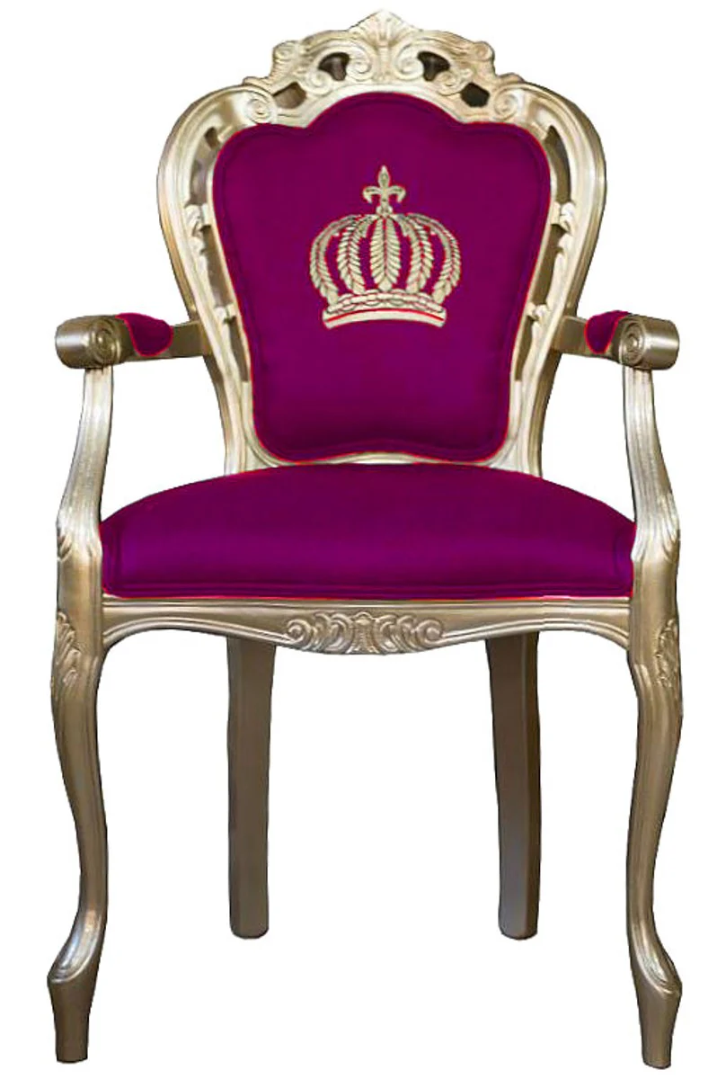 Pompöös by Luxury Baroque Dining Chair with Armrests Pink / Gold - Pompöös Baroque Chair designed by Harald Glööckler