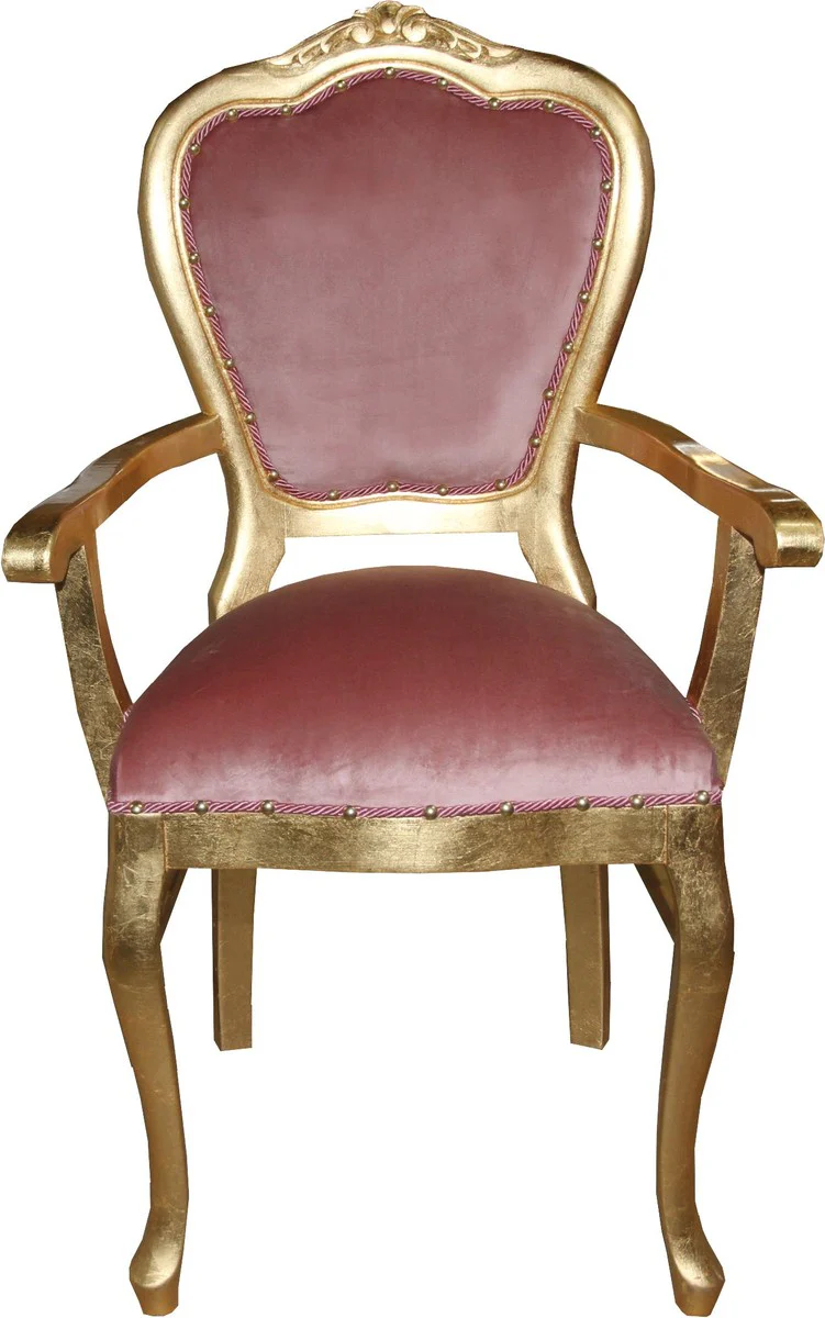 Baroque luxury dining chair with armrests pink/gold - Limited Edition