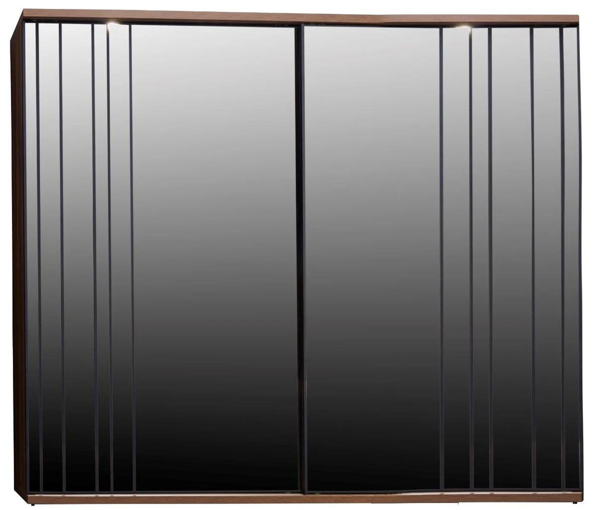Luxury bedroom wardrobe brown 278 x 65 x H. 228 cm - Modern solid wood wardrobe with 2 mirrored sliding doors - Luxury bedroom furniture
