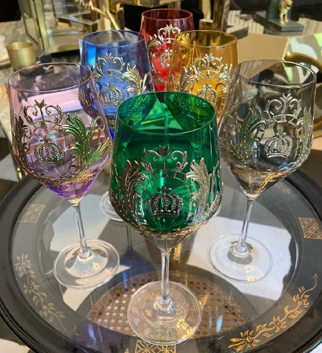 Pompöös by Luxus wine glass set colorful Ø 8.7 x H. 20.3 cm - wine glasses with 24 carat gold plating - Pompöös wine glasses designed by Harald Glööckler