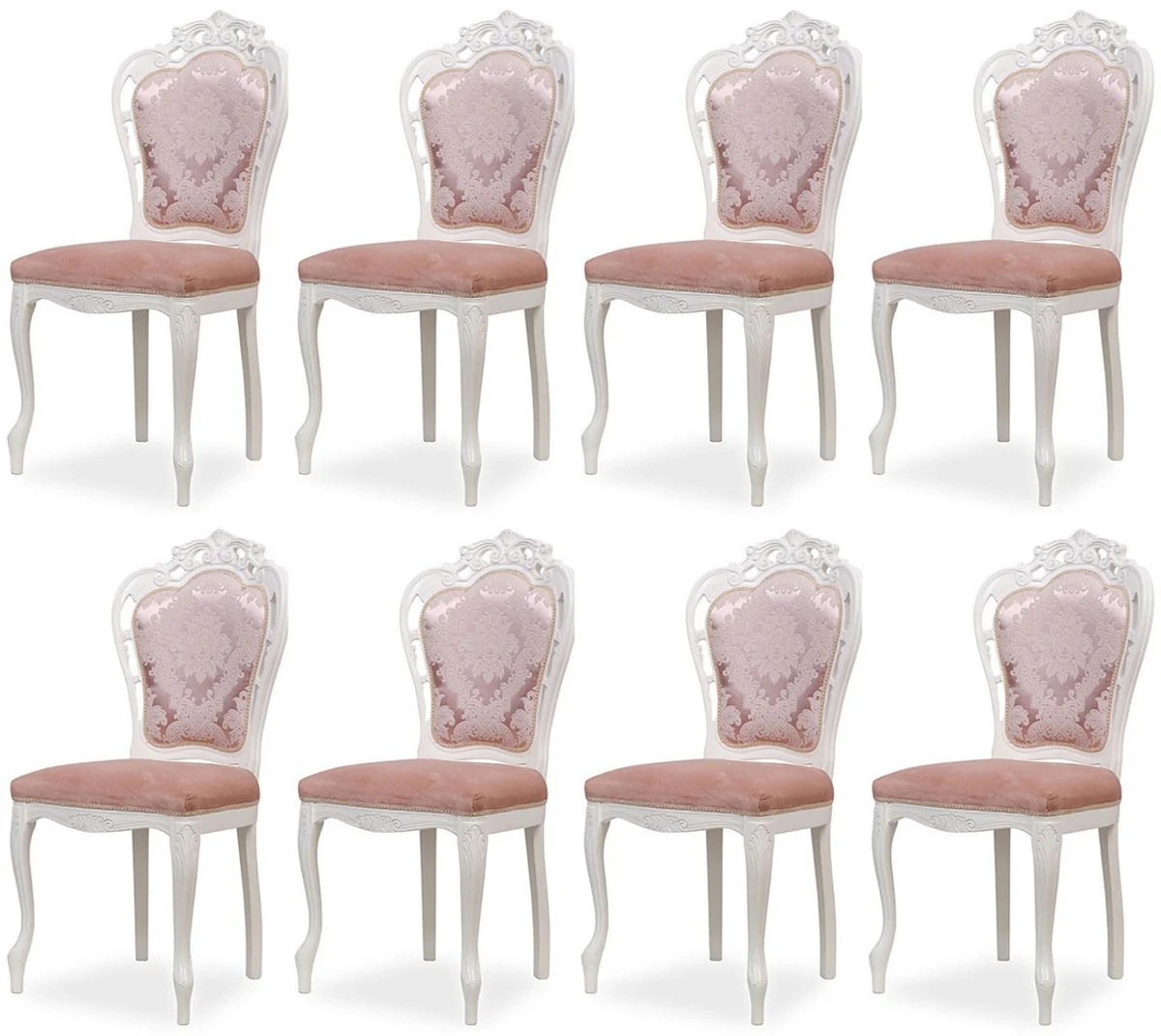 Luxury Baroque Dining Room Chair Set of 8 with Elegant Pink/White Pattern - Baroque Style Kitchen Chairs - Magnificent Luxury Dining Room Furniture in Baroque Style - Noble & Magnificent