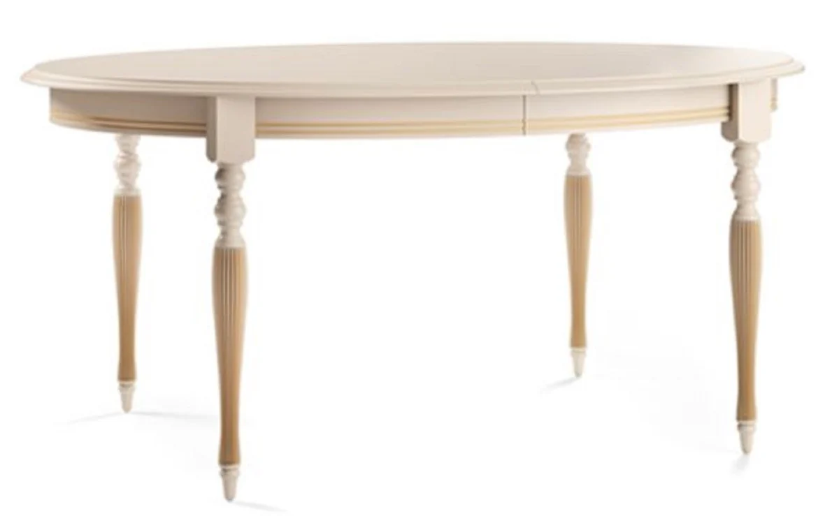 Luxury Baroque dining table cream / gold 160-360 x 110 x H. 77.5 cm - Oval extendable solid wood dining room table - Baroque dining room furniture