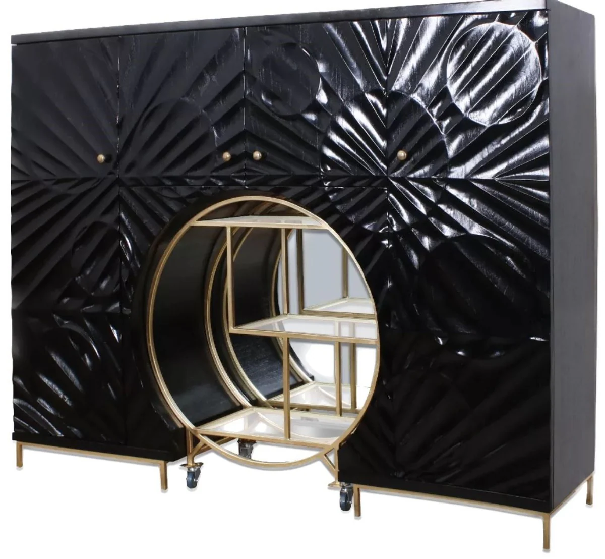 Luxury bar cabinet black / brass 178 x 45 x H. 140 cm - solid wood cocktail cabinet - bar furniture - living room furniture - hotel furniture - luxury furniture