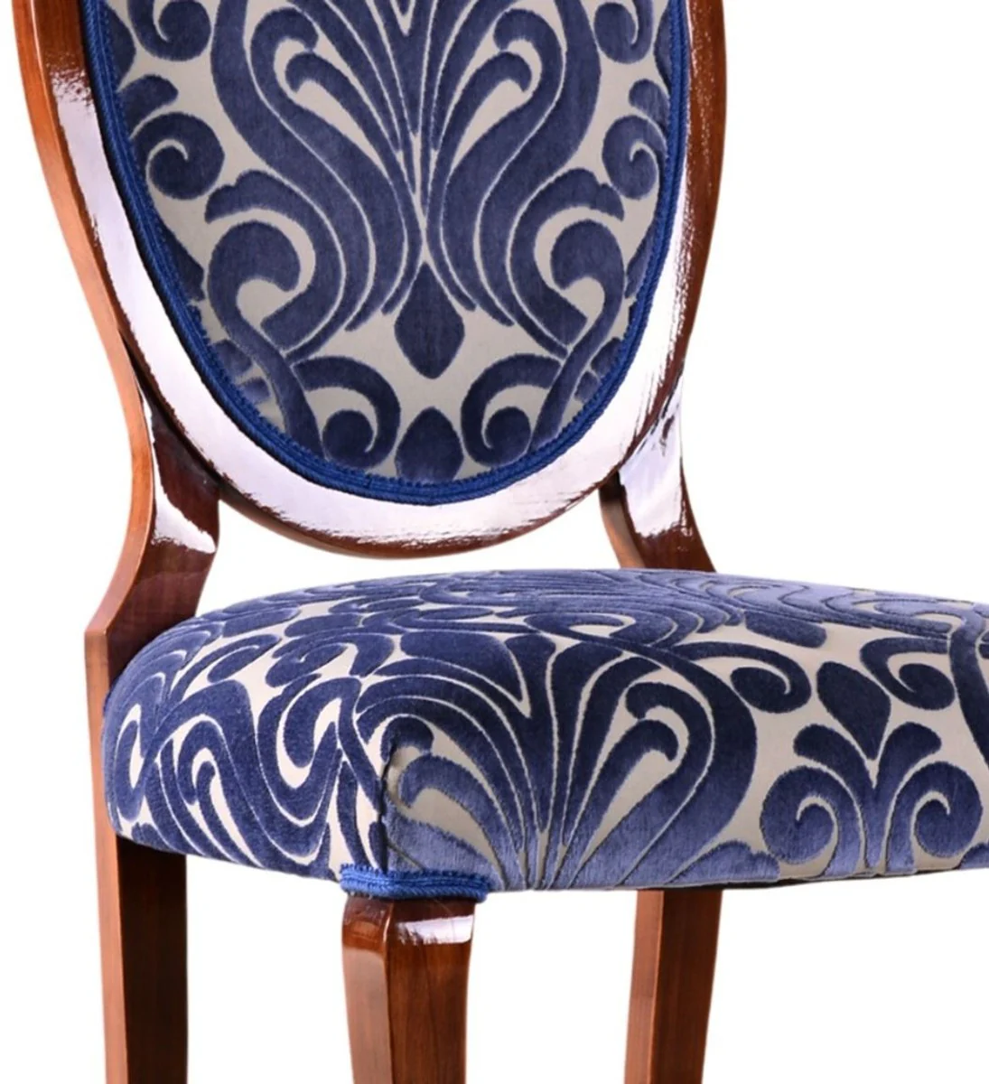 Luxury Art Nouveau dining chair set of 6 blue / cream / brown 51 x 48 x H. 106 cm - Elegant kitchen chairs with pattern - Baroque & Art Nouveau dining room furniture - Luxury quality