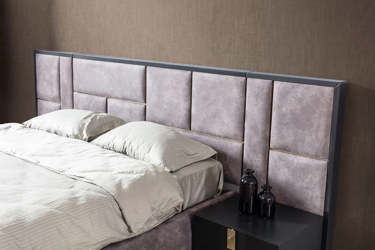 Luxury Solid Wood Bedroom Set Purple / Black / Gold - 1 Double Bed with Headboard & 2 Bedside Tables - Luxury Bedroom Furniture