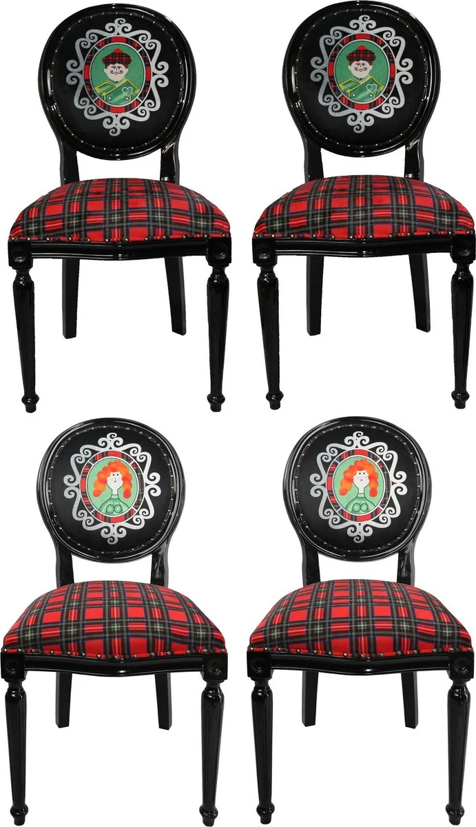 Luxury Baroque Dining Room Set Scotland Man and Woman Multicolored / Black 48 x 50 x H. 98 cm - 4 handmade dining room chairs - Baroque dining room furniture