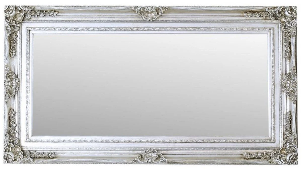 Baroque mirror silver - rectangular antique style wall mirror - living room mirror - cloakroom mirror - magnificent baroque furniture