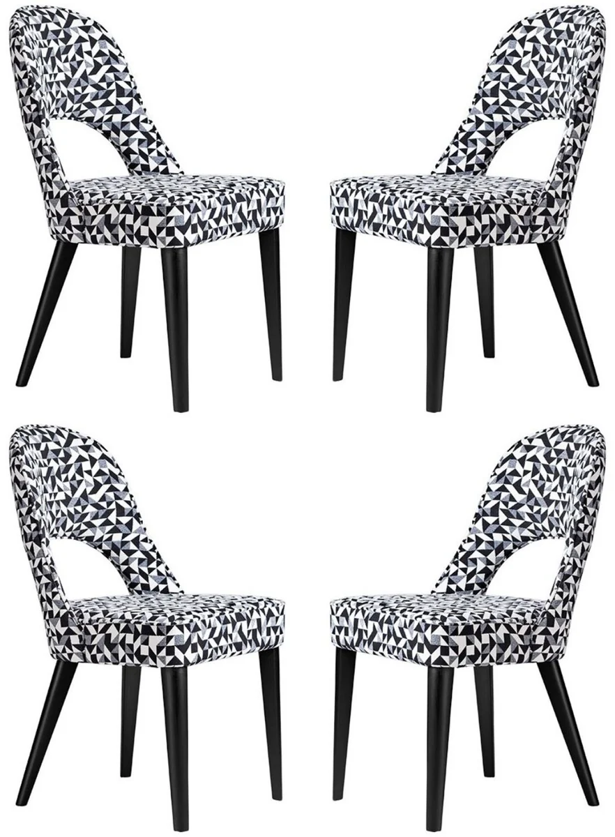 Luxury Art Deco dining chair set of 4 white / gray / black 49 x 61 x H. 89 cm - Elegant kitchen chairs with pattern - Dining room furniture - Luxury furniture - Art Deco furniture - Luxury furnishings