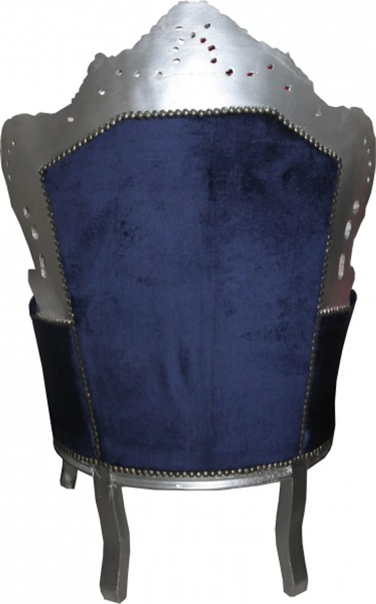 Barock Sessel King Royalblau/ Silber Möbel Antik Stil