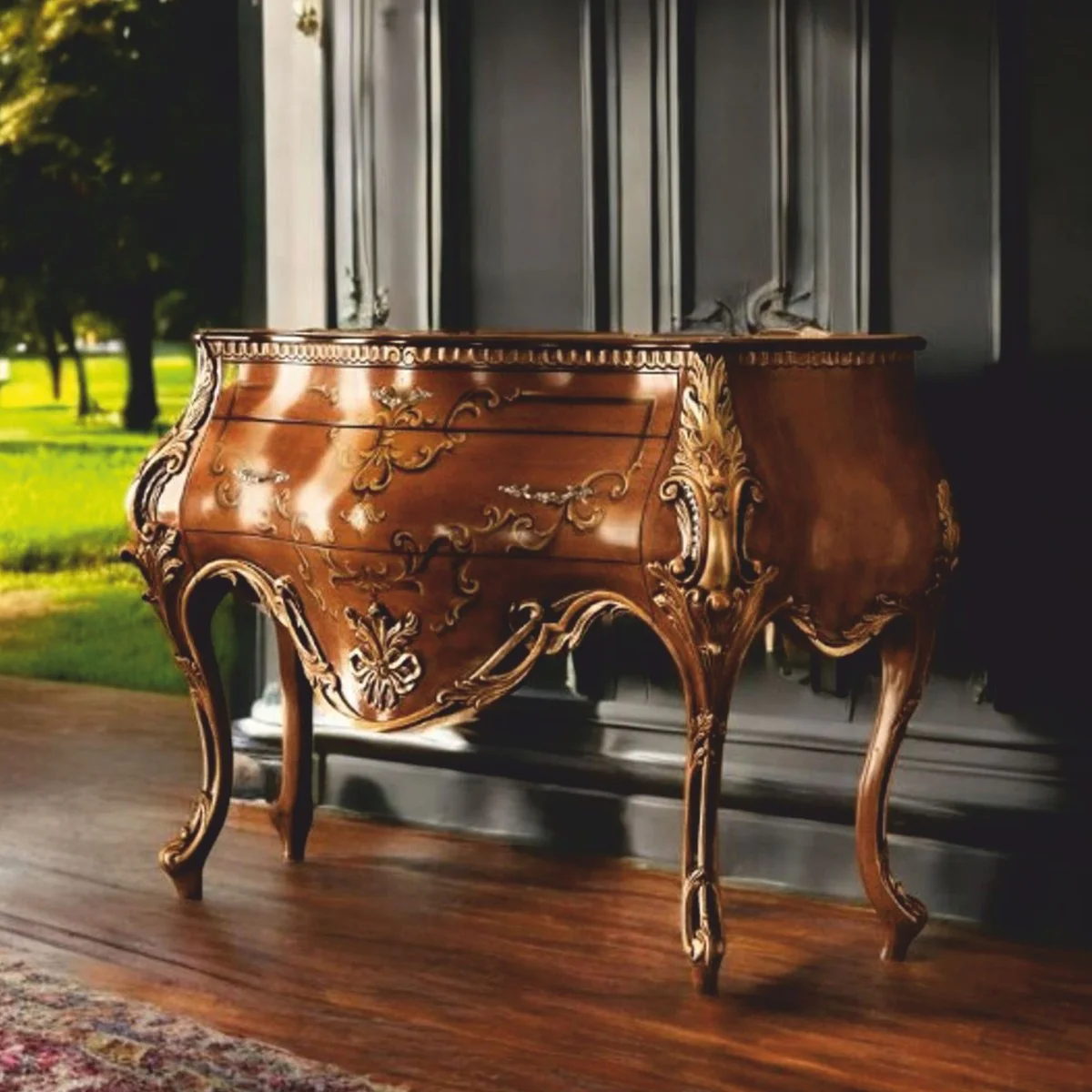 Luxus Barock Kommode Braun / Gold 155 cm - Made in Italy