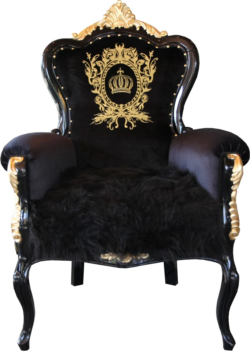Pompöös by Luxury Baroque Armchair Bergere Black / Gold with Crown - Pompööser Baroque Armchair designed by Harald Glööckler