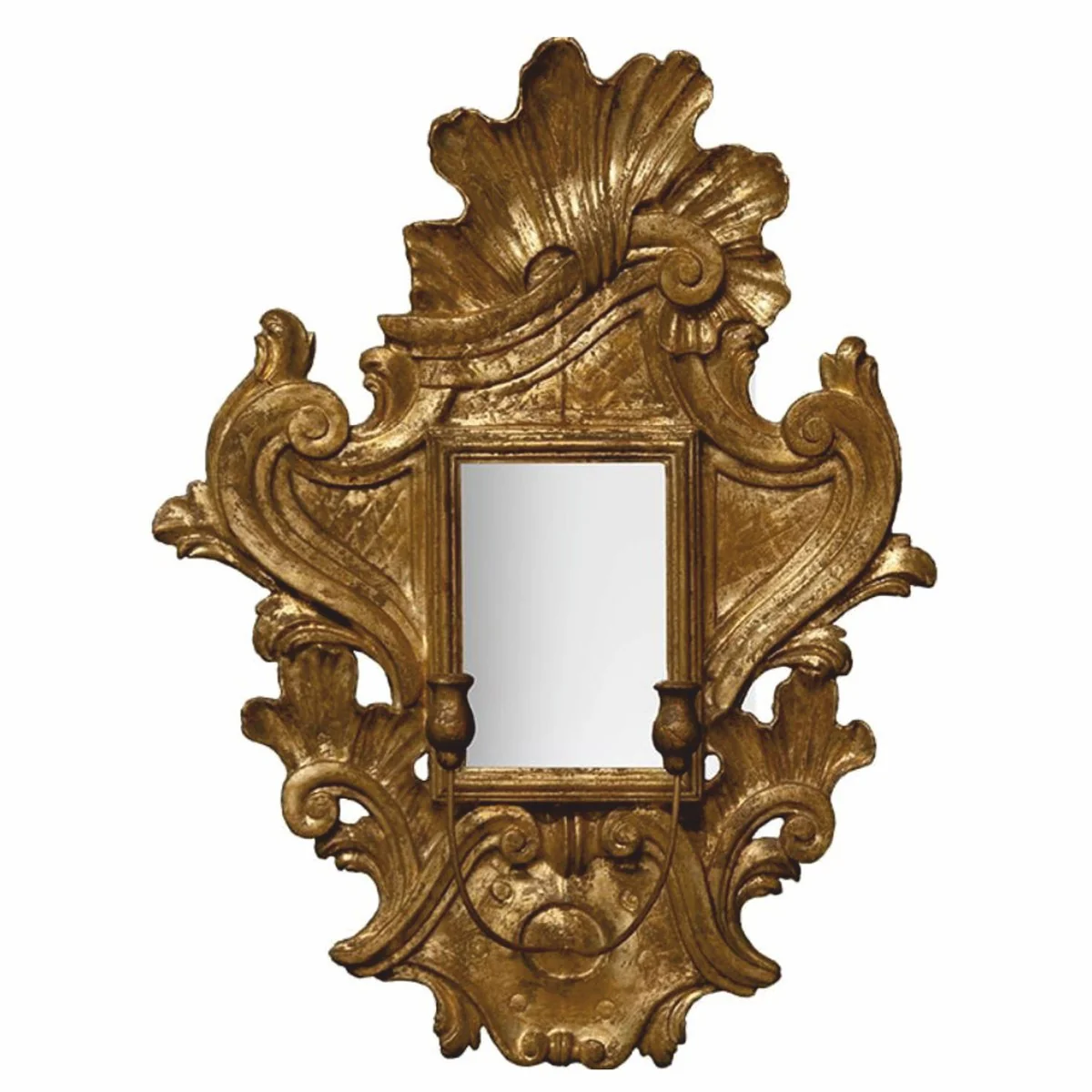 Luxury baroque mirror with candle holder antique gold H. 85 cm - Made in Italy