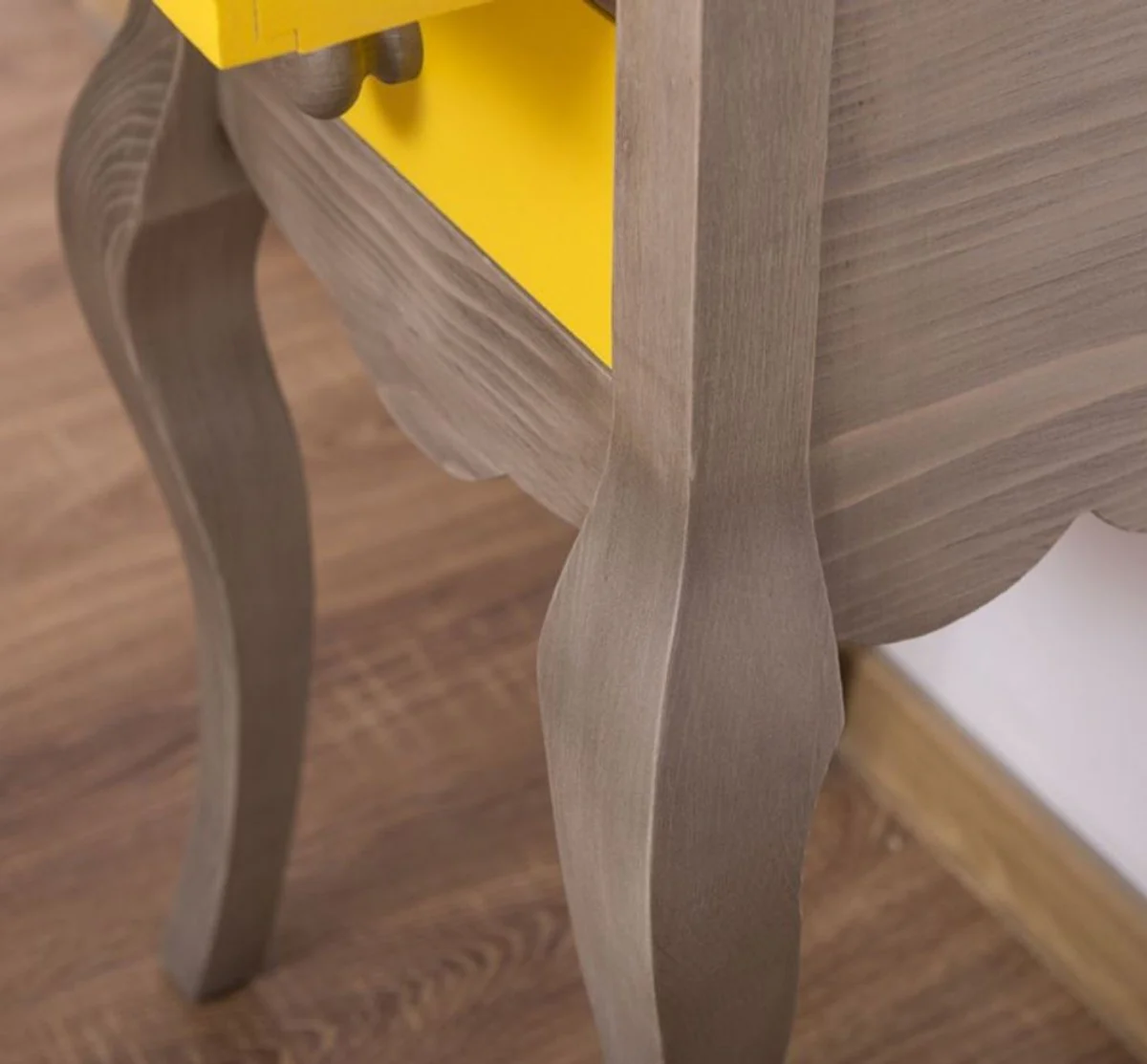 Country house style side table light gray / yellow 40 x 34 x H. 70 cm - Solid wood bedside table - Small bedroom chest of drawers with 2 drawers - Country house style furniture