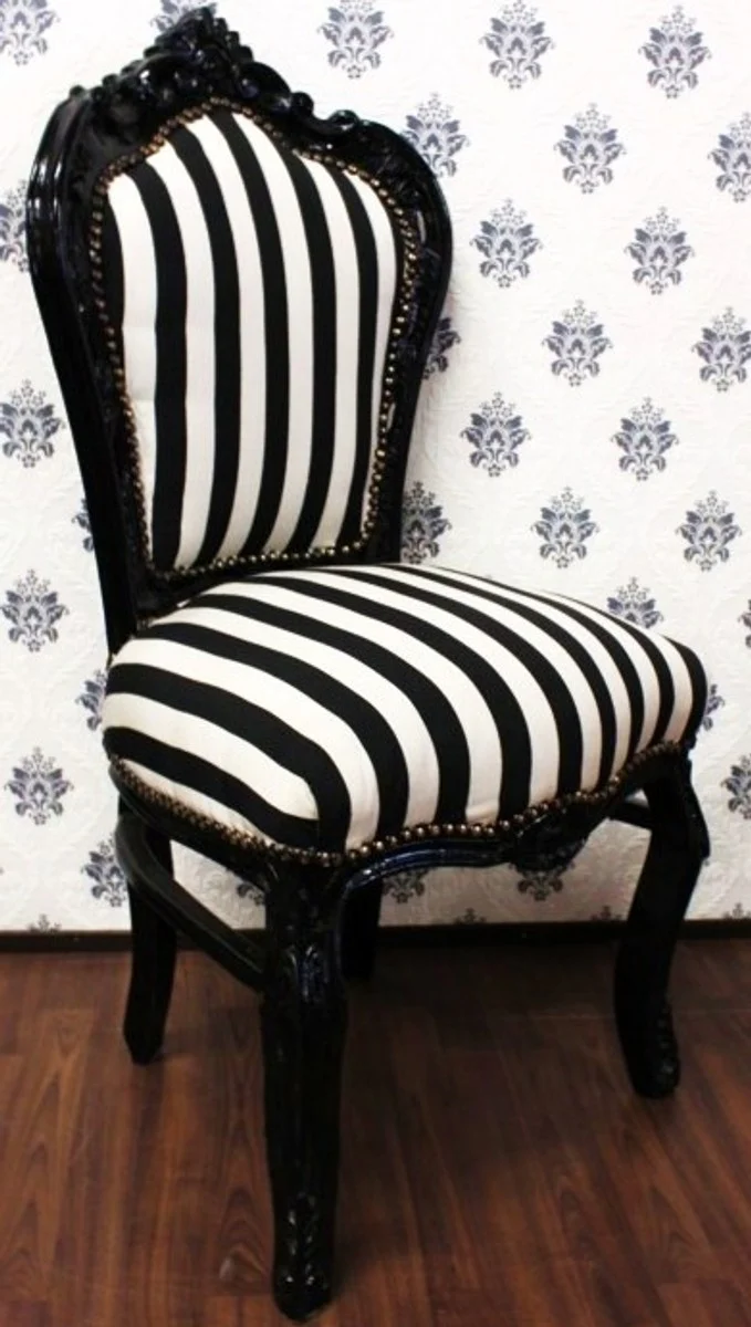 Baroque Dining Room Chair Black / White Stripes / Black B!
