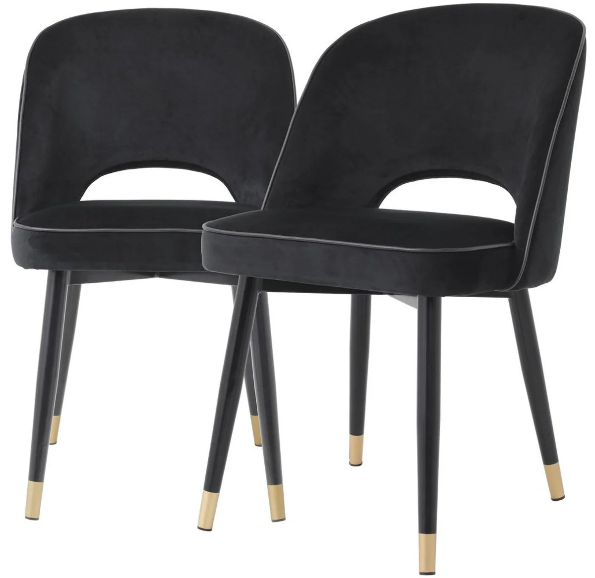 Luxury dining room chair set black / brass 53 x 56 x H. 84 cm - Dining room chairs with elegant velvet fabric - Dining room furniture