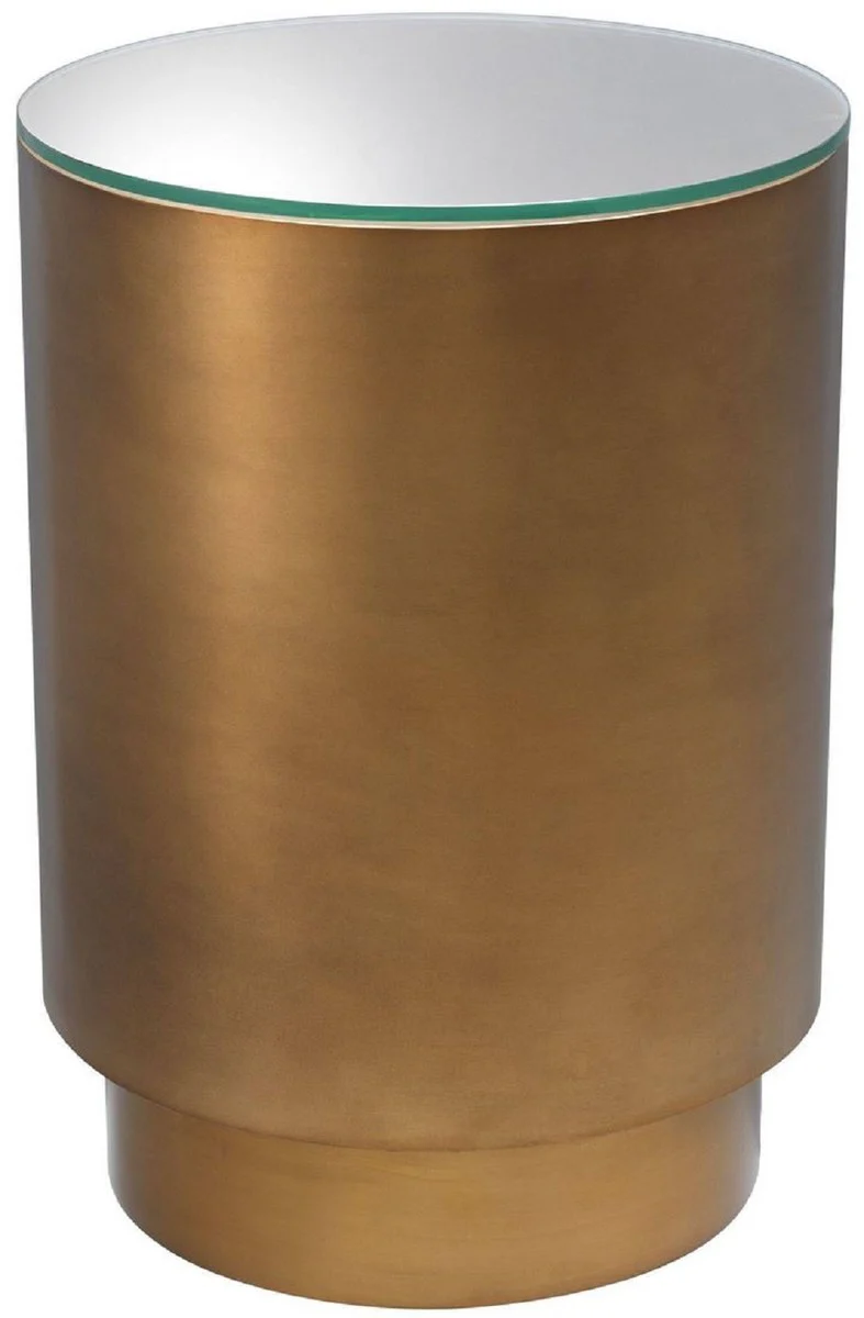 Luxury side table antique brass color Ø 40 x H. 56.5 cm - Round steel table with glass top - Living room furniture - Luxury furniture