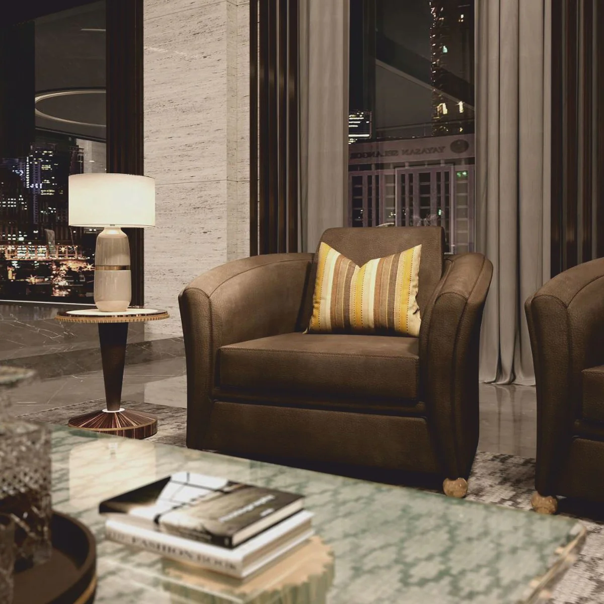 Luxury side table cream / dark brown / bronze Ø 51 x H. 66 cm - Made in Italy