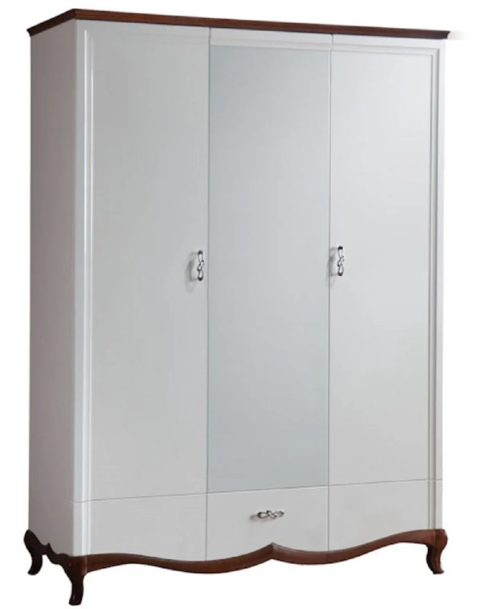 Luxury Art Deco bedroom wardrobe white / dark brown 164.2 x 62.5 x H. 209.5 cm - wardrobe with mirror 2 doors and drawer - bedroom furniture