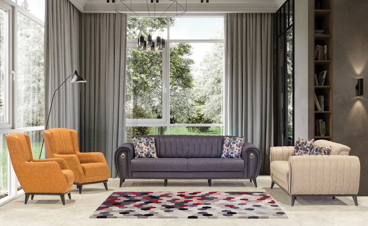 Luxury sofa bed purple / black / gold 222 x 90 x H. 80 cm - Modern living room sofa - Luxury living room furniture