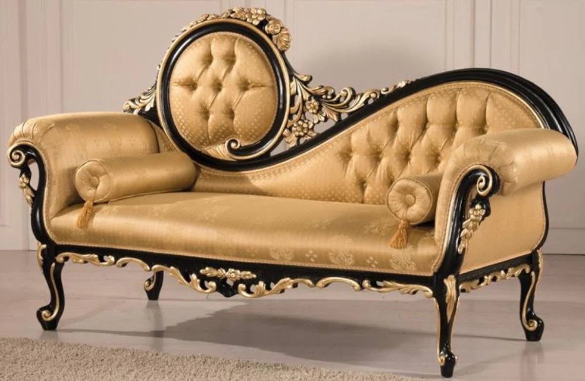 Luxury Baroque Living Room Sofa Gold / Black 170 x 70 x H. 100 cm - Living Room Furniture in Baroque Style - Noble & Magnificent