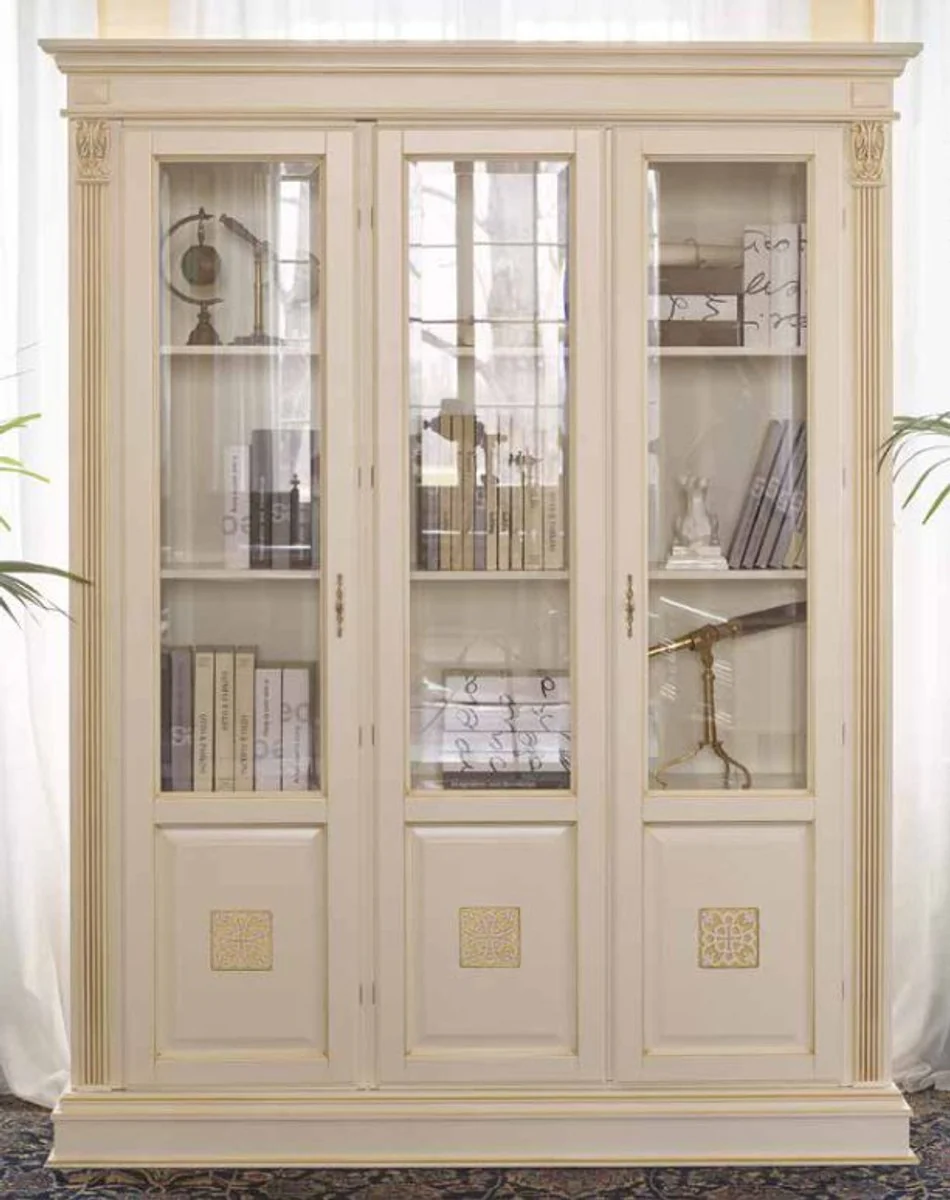 Luxury baroque display cabinet with glass doors antique cream 165 x H 215 cm buffet cabinet bookcase - Made in Italy