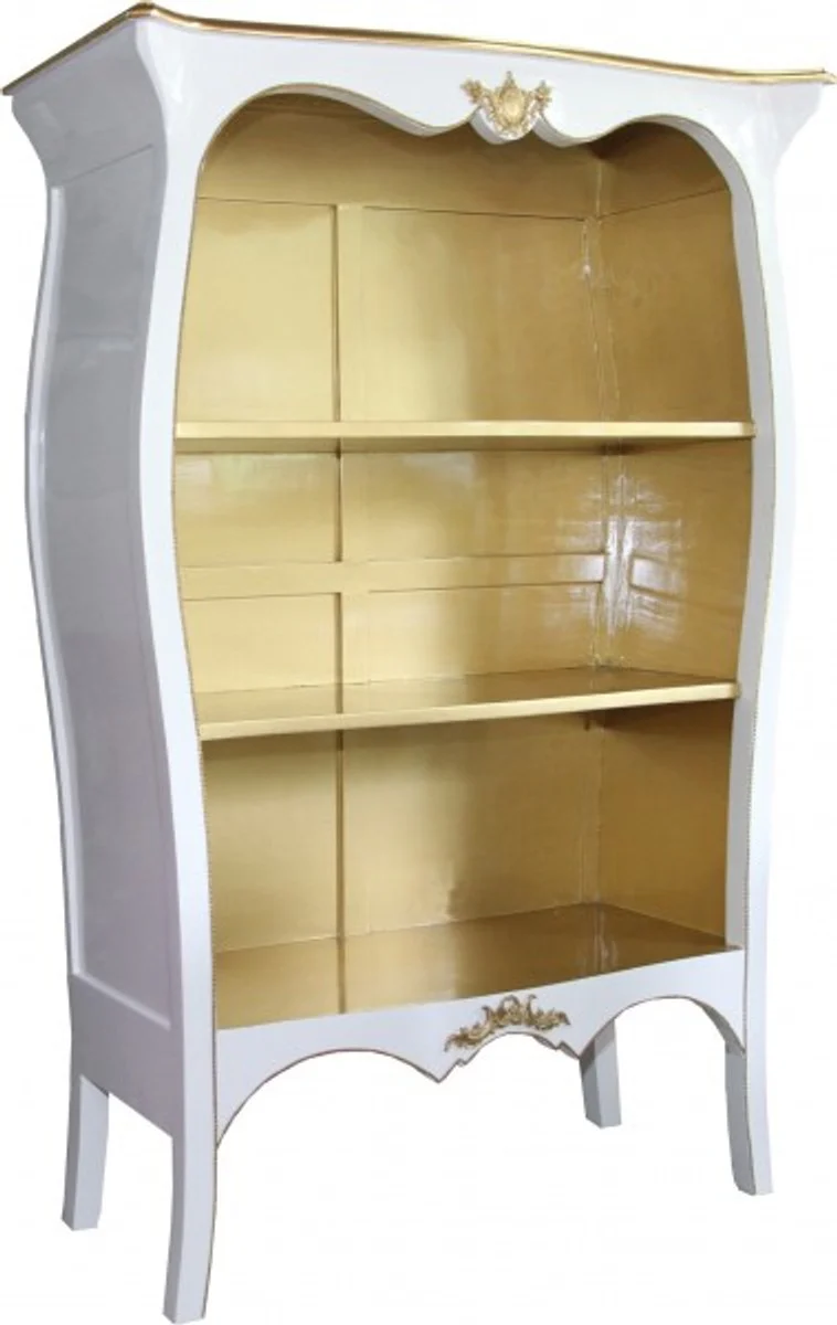 Baroque bookcase white high gloss / gold W 110 x H 169 cm bookcase shelf cabinet - Limited Edition