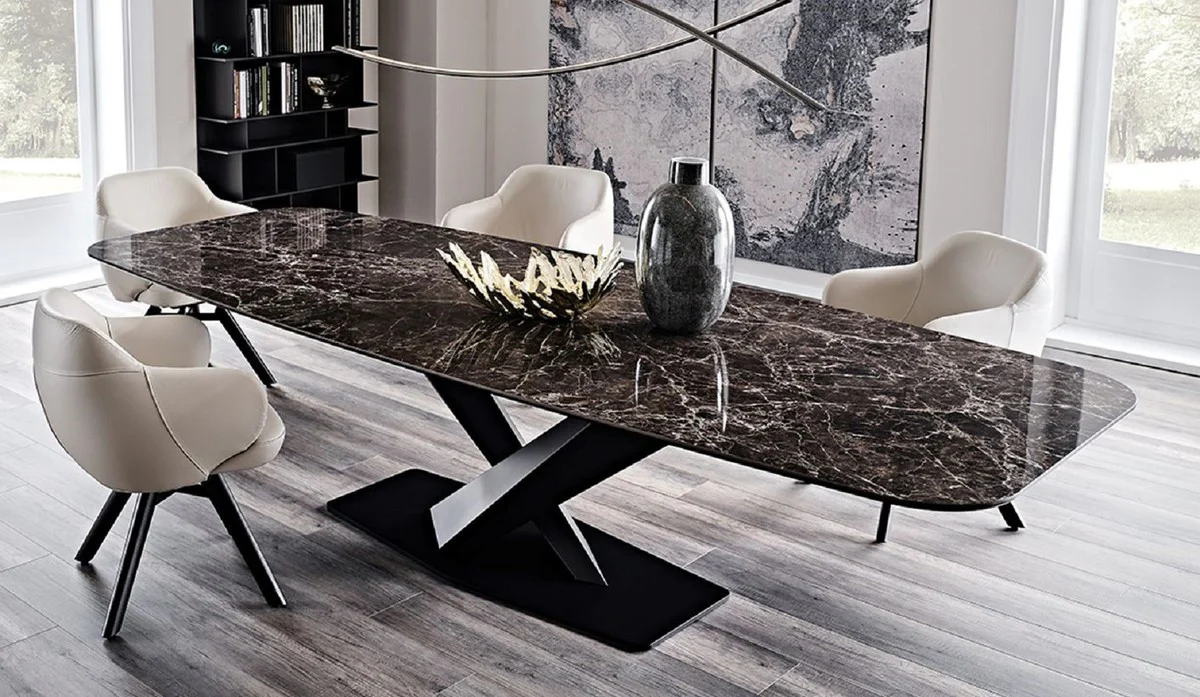 Luxury dining table black / black 300 x 120 x H. 75 cm - Dining room table with high-quality ceramic table top - Modern dining room furniture - Luxury quality - Made in Italy