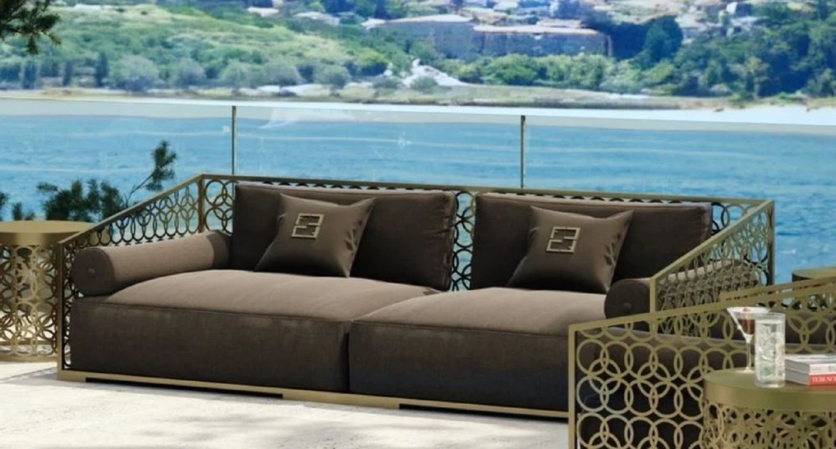 Luxury 3-seater sofa brown / gold 325 x 109 cm - handmade sofa with cushions - living room sofa - garden sofa - patio sofa - hotel furniture - luxury quality