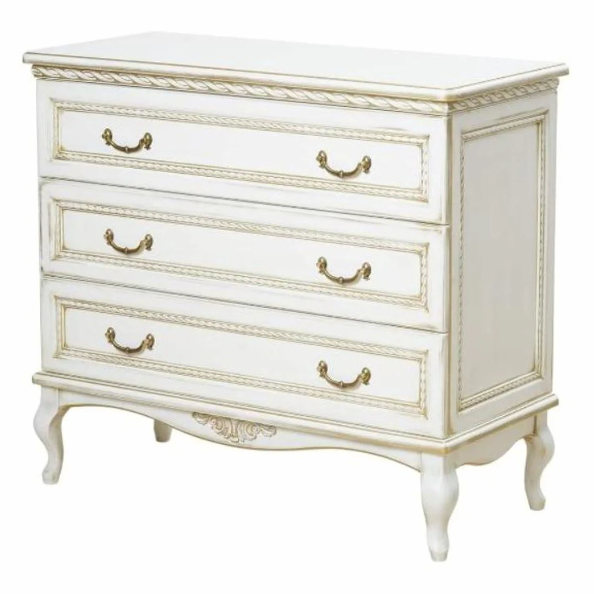Luxus Barock Kommode Weiß / Beige 100 cm - Prunkvolle Barock Möbel