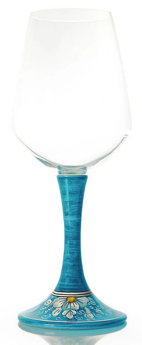 Luxury wine glass set of 6 light blue / multicolored H. 23.5 cm - Handmade & hand-painted wine glasses - Hotel & Restaurant Accessories - Luxury quality - Made in Italy