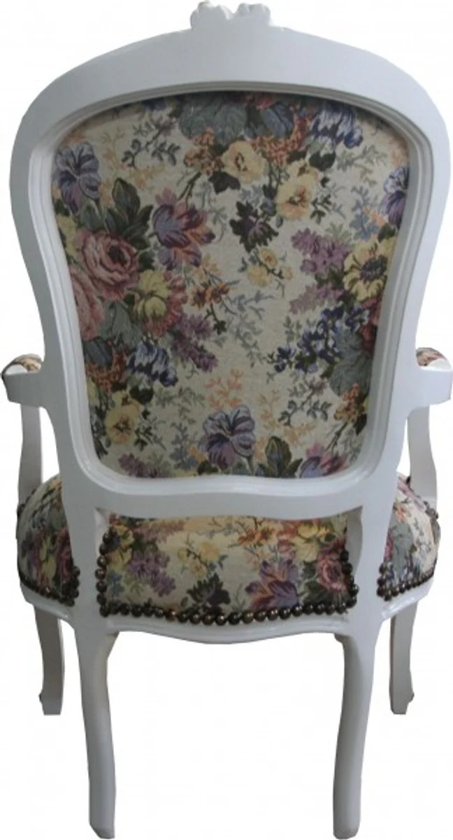 Baroque Salon Chair Flower Pattern / Cream / Gold - Antique Design Furniture - Limited Edition