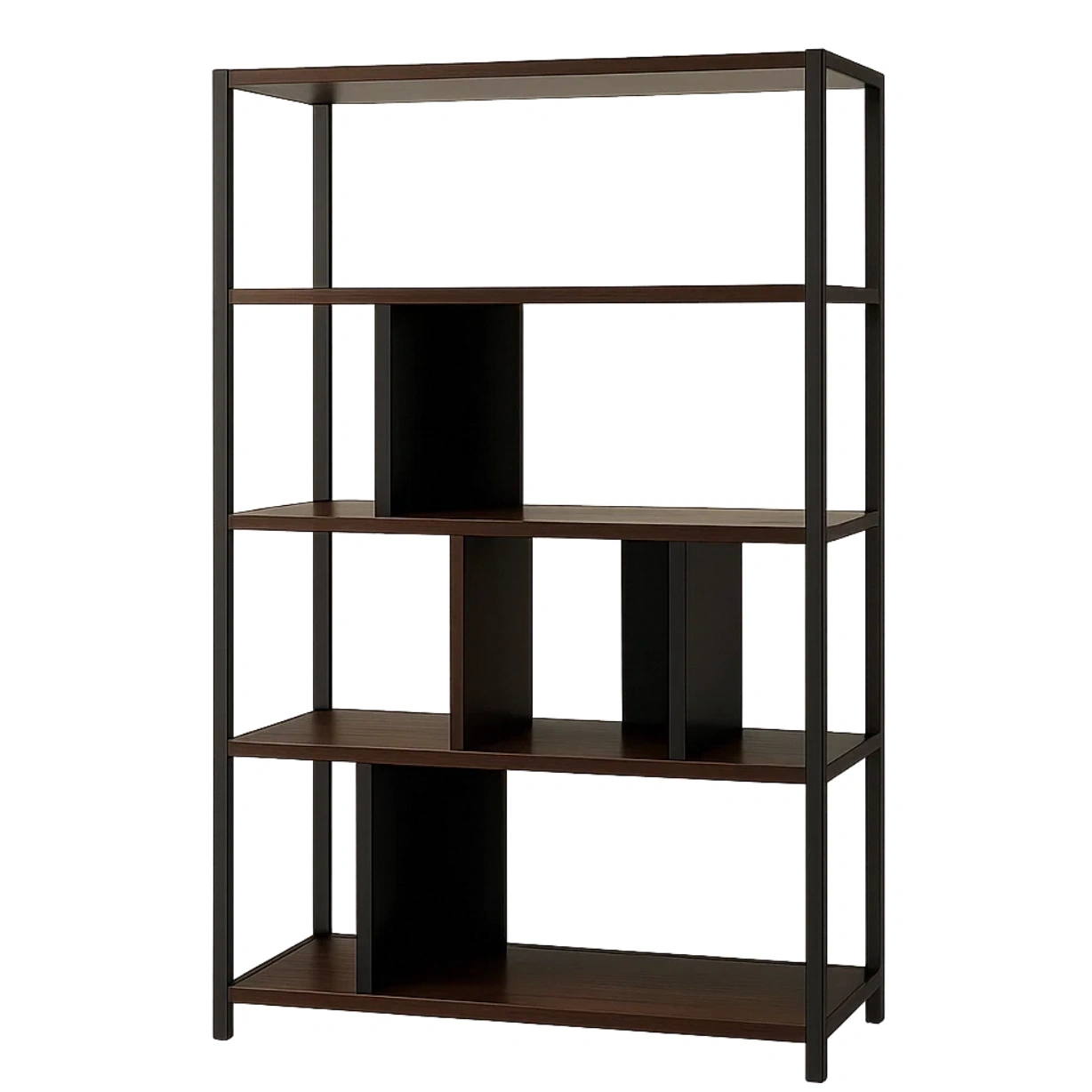Offenes Bücherregal mit 4 Ablagen, MDF-Platte und Metallgestell, braun und schwarz, freistehend, für Wohnzimmer oder Büro, 80 x 30 x 180 cm - 0Vu8NrkcS6pb