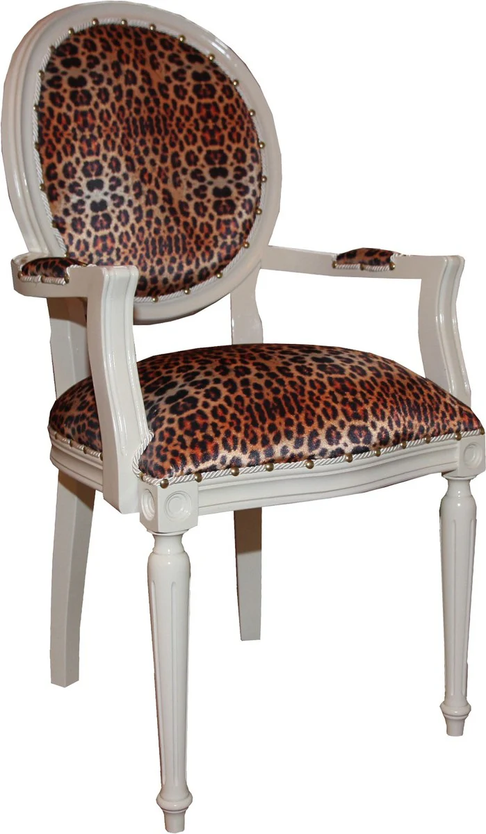 Baroque dining chair with leopard / cream