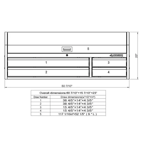 61 in. W x 15.8 in. D 4-Drawer Tool Chest mit Power Strip in Schwarz
