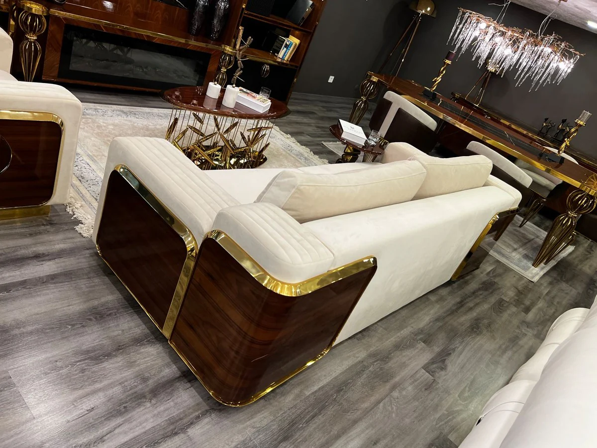 Luxury sofa cream / brown / gold 247 x 100 x H. 70 cm - living room sofa - hotel sofa - living room furniture - hotel furniture - luxury furniture - luxury furnishings - living room furnishings
