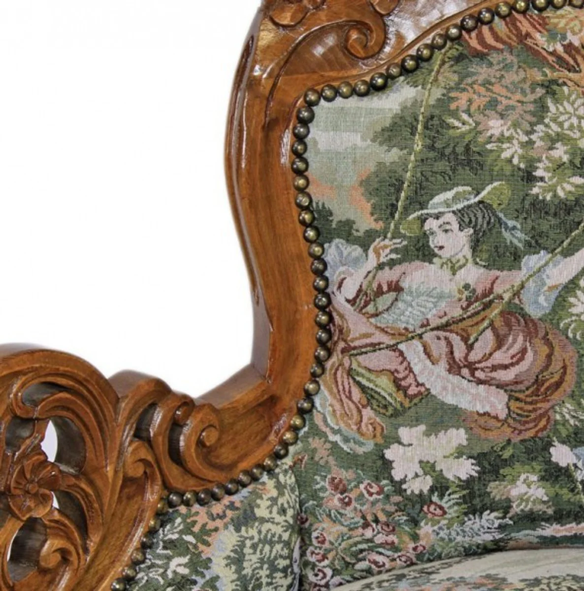Baroque chaise longue tapestry pattern / brown - antique style furniture lounge lounger chaise longue