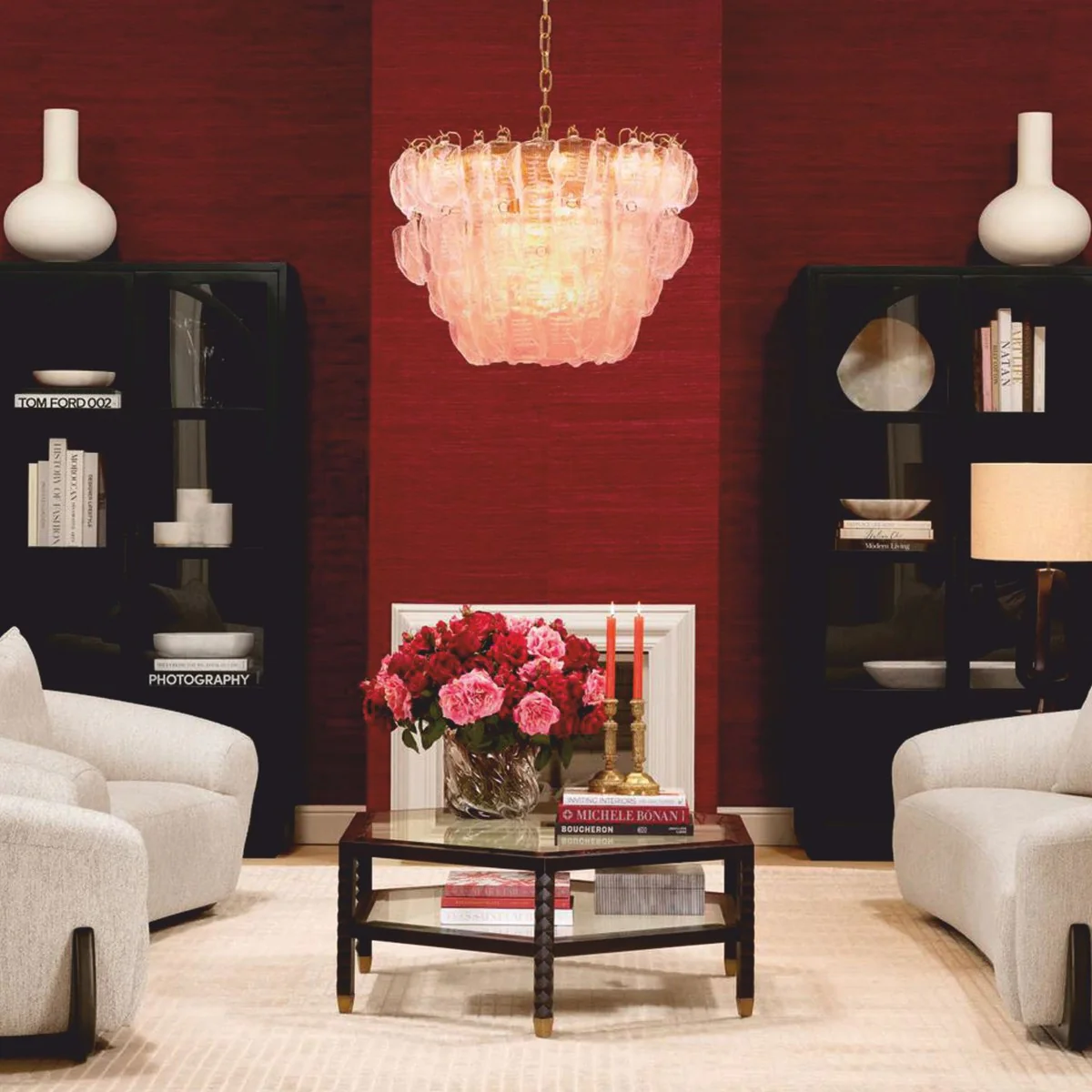 Luxury hotel & living room chandelier pink / antique brass Ø 85 x H. 61.5 cm