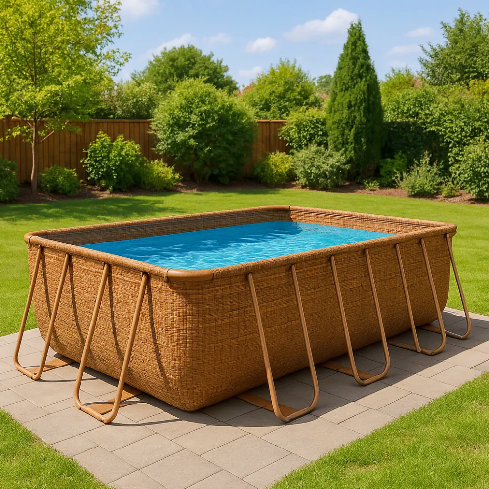 Rechteckiger Röhrenpool, rechteckiger Aufstellpool, braunes Rattan, Metall und PVC, für Garten und Außenbereich, 404 x 201 x 100 cm ceoVZxr655XN