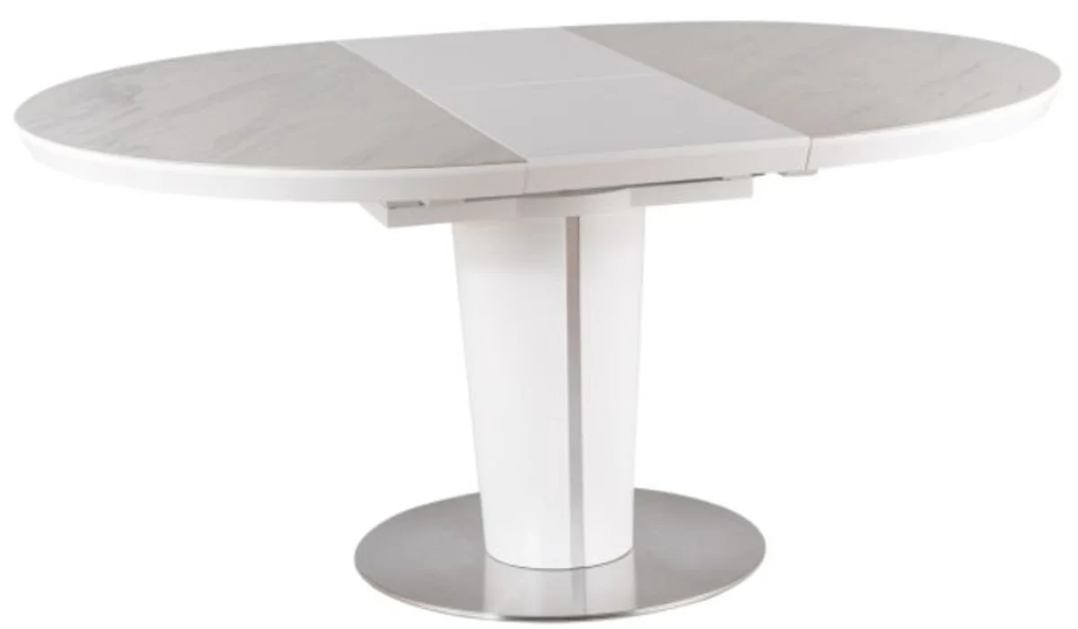 Luxury dining table matt white / gray / silver 120-160 x 120 x H. 76 cm - Modern extendable dining room table with ceramic tops in marble look - Kitchen furniture