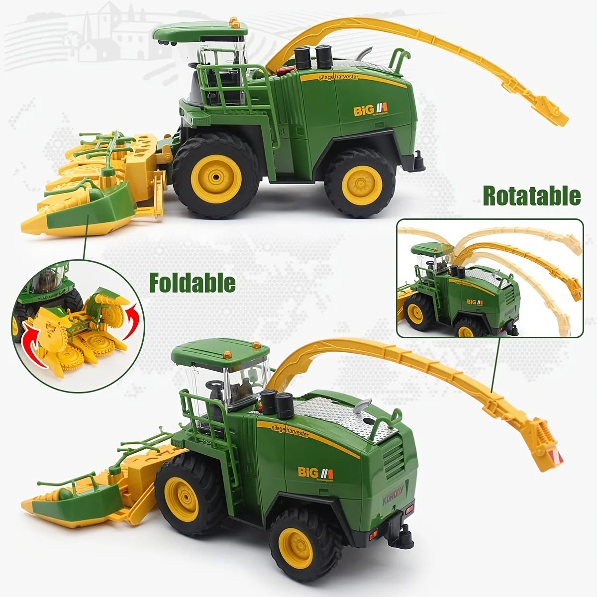 Ferngesteuerter Erntetraktor: 2,4-GHz-Landwirtschaftsfahrzeugspielzeug mit Lichtern und Sprühgerät für Kinder – Maßstab 1:24!