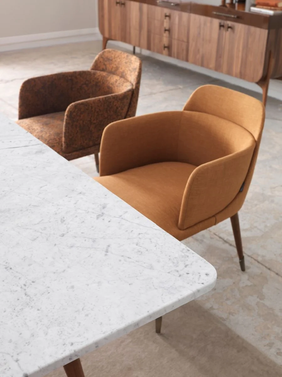 Luxury dining table white / brown 240 x 100 x H. 75 cm - Rectangular dining room table with marble top - Dining room furniture - Luxury furniture - Luxury dining room furnishings