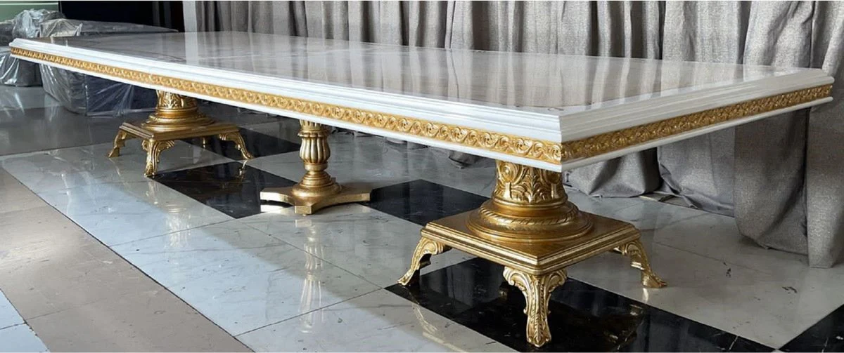 Luxury Baroque Dining Table Cream / White / Gold 500 cm - Huge Solid Wood Dining Room Table - Dining Room Furniture in Baroque Style - Baroque Furniture - Baroque Furnishings - Noble & Magnificent