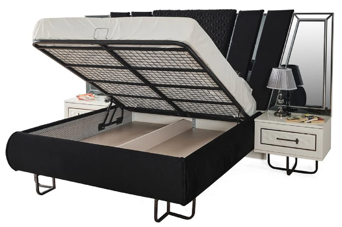 Luxury Art Deco Bedroom Set Black / White / Bronze - 1 Double Bed with Headboard & 2 Nightstands - Art Deco Bedroom Furniture - Luxury Bedroom Furniture - Luxury Furnishings